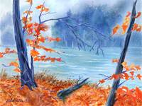 Blue Fall a digitally painted watercolour by Joan