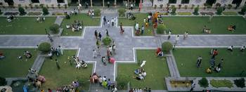 High angle view of tourists in a courtyard of a p