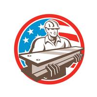 Construction Steel Worker I-Beam USA Flag Circle
