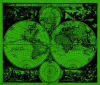 Vintage Map of The World (1685) Black & Green
