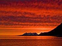 Red midnight sunset in Northern Norway