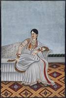 A portrait of a dancing girl in a white sari with