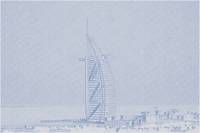 Blueprint drawing of Burj Al Arab skyscraper at su