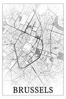 Brussels, Belgium, city map print.