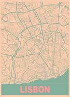 Lisbon, Portugal, city map print.