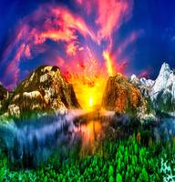 gold pink blue sunrise mountain forest