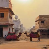 Rajasthan oil painting in the style of CHRISTOPHER