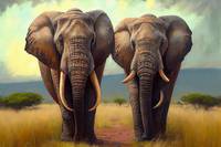 Kenyan  Elephants  oil  painting  in  the  style