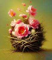 Pink roses in nest