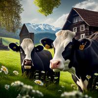 Friesian  cows  in  spring  in  swiss  countryside