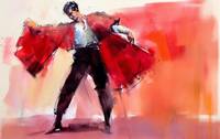 Matador  watercolor  on  paper  painting  in  the