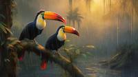 toucans  in  its  natural  environment  sunset  ra