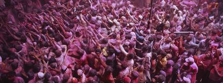 High angle view of people celebrating holi