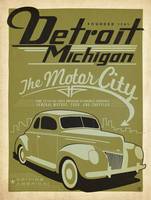 Detroit, Michigan Retro Travel Poster