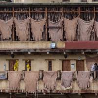 Leather Drying before Going into Dye Pots by Betty Sederquist