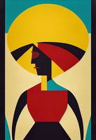 cubist  abstract  Bolivian  woman  wearing  red  b