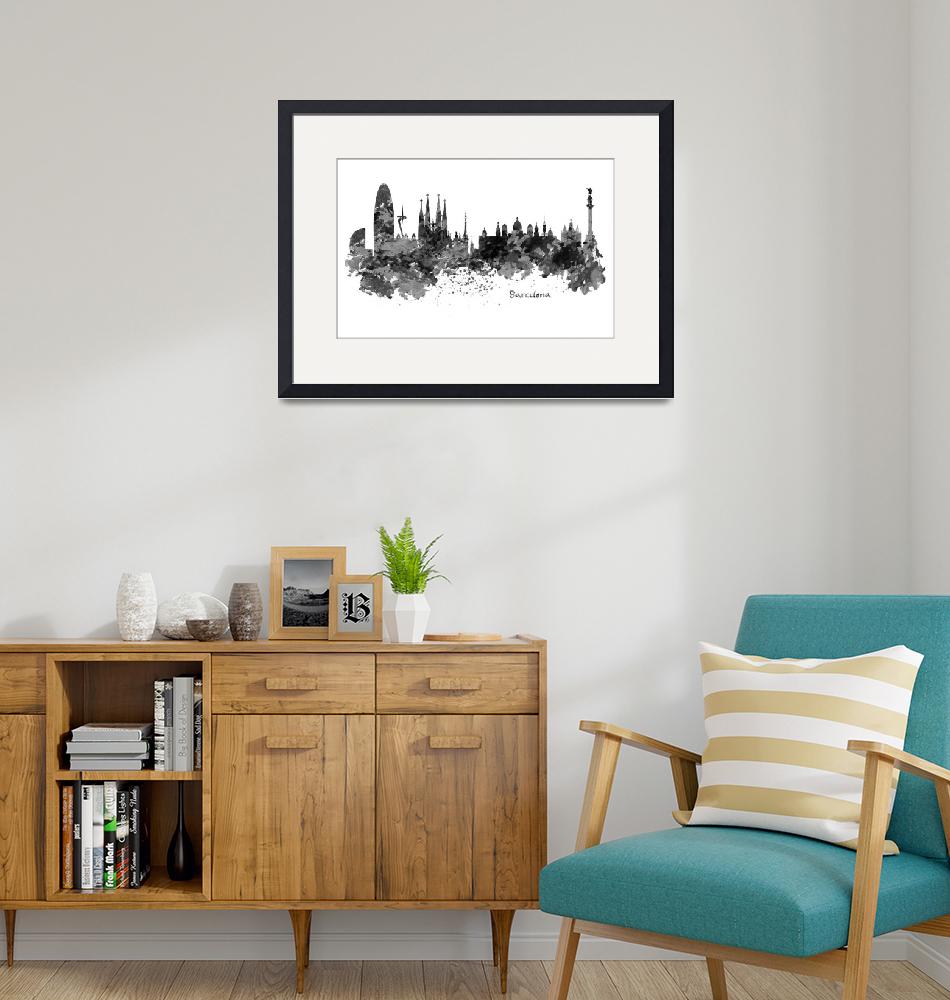 "Barcelona Black and White Watercolor Skyline"  (2016) by MarianVoicu